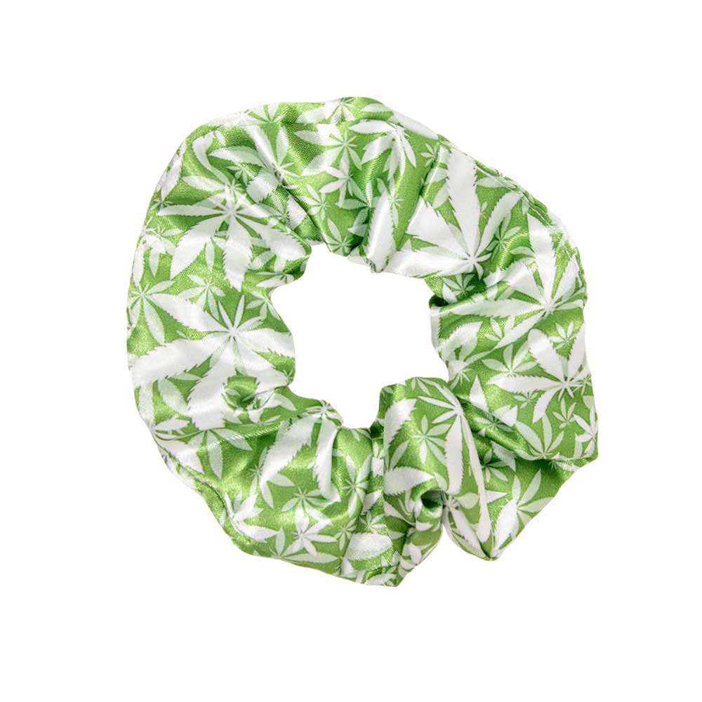 SCRUNCHIE MARIJUANA GREEN LEAVES